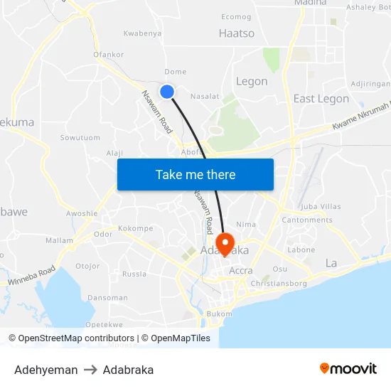 Adehyeman to Adabraka map