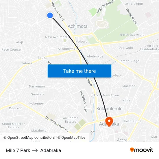 Mile 7 Park to Adabraka map