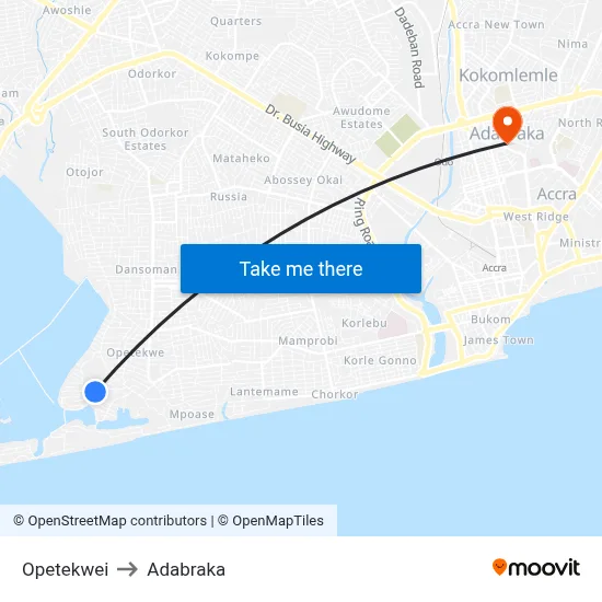 Opetekwei to Adabraka map