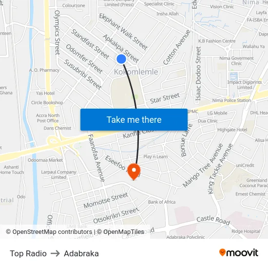 Top Radio to Adabraka map