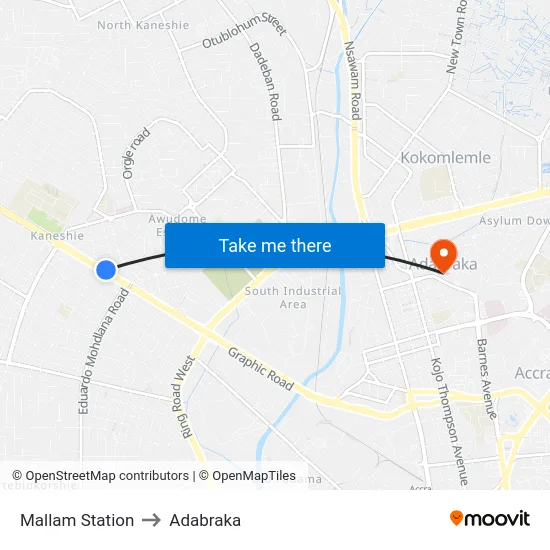 Mallam Station to Adabraka map