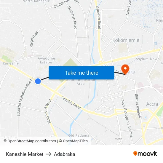 Kaneshie Market to Adabraka map