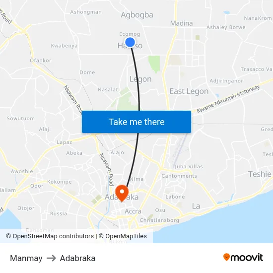 Manmay to Adabraka map