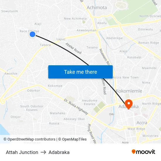 Attah Junction to Adabraka map