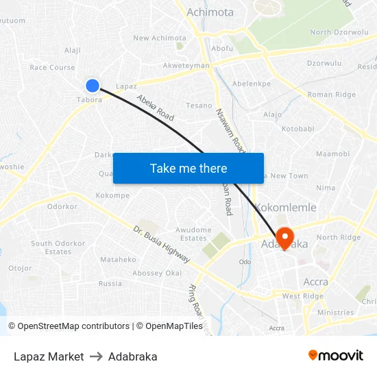 Lapaz Market to Adabraka map