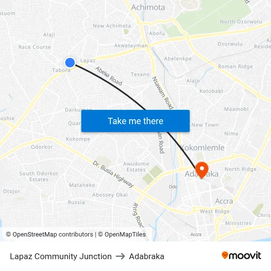 Lapaz Community Junction to Adabraka map