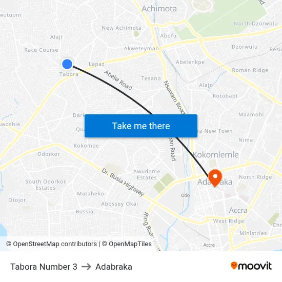 Tabora Number 3 to Adabraka map