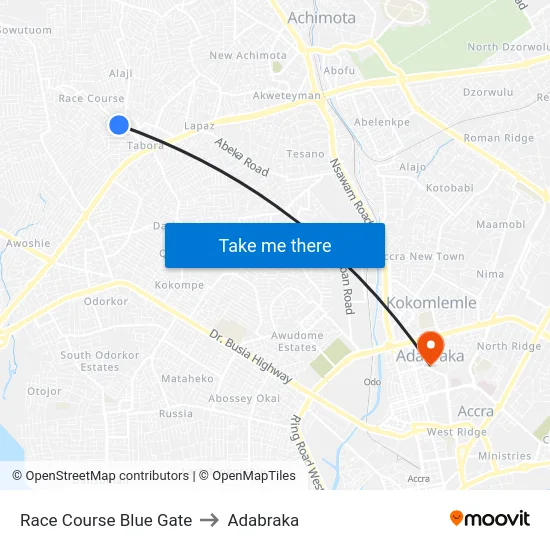 Race Course Blue Gate to Adabraka map