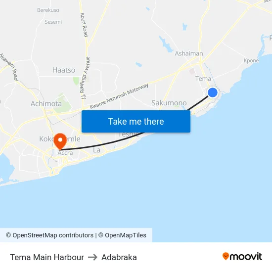 Tema Main Harbour to Adabraka map