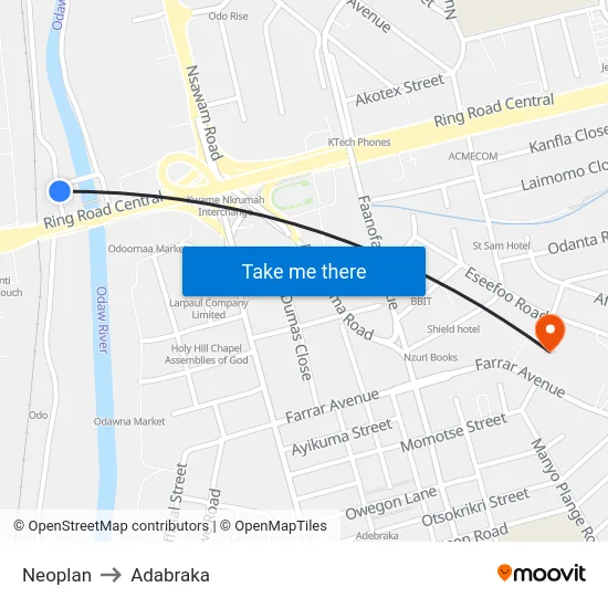 Neoplan to Adabraka map