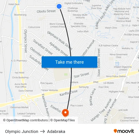 Olympic Junction to Adabraka map