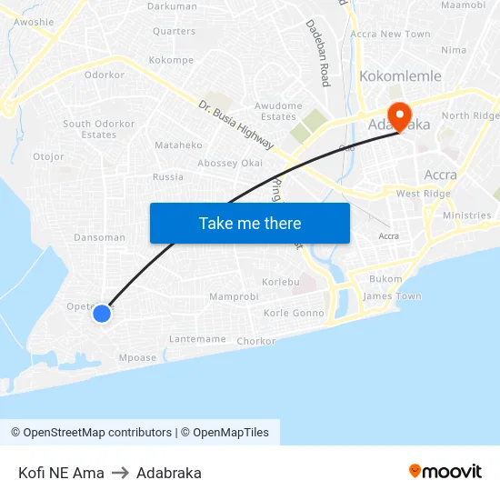 Kofi NE Ama to Adabraka map