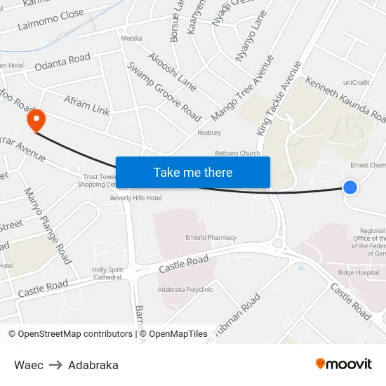 Waec to Adabraka map
