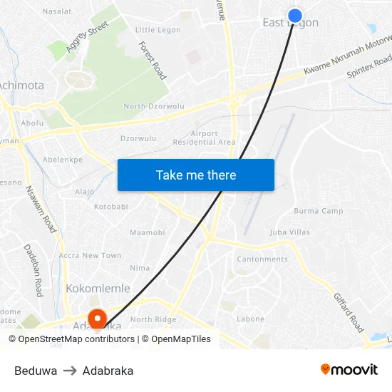 Beduwa to Adabraka map