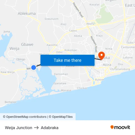 Weija Junction to Adabraka map