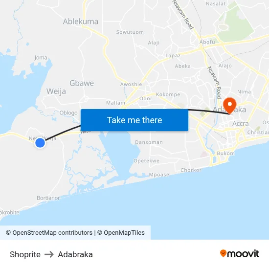 Shoprite to Adabraka map