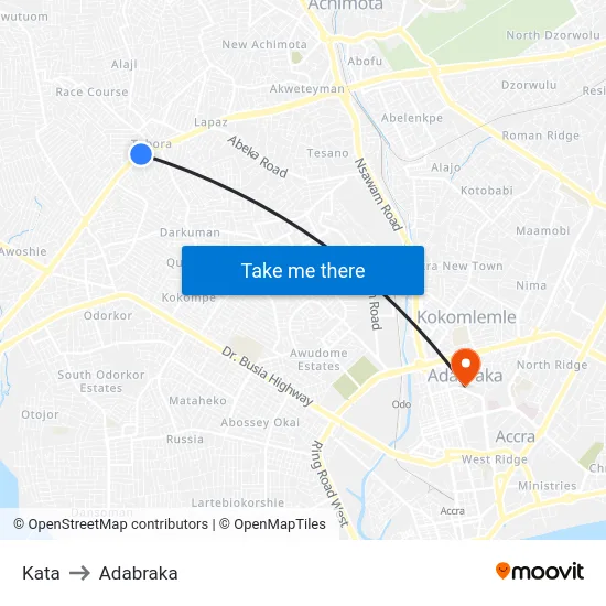 Kata to Adabraka map