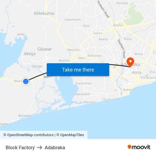 Block Factory to Adabraka map