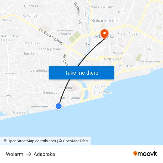Wolarm to Adabraka map
