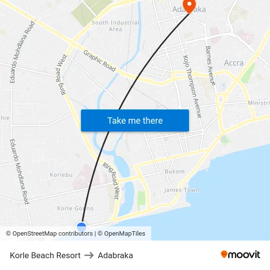 Korle Beach Resort to Adabraka map