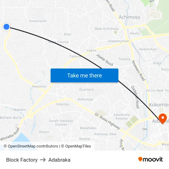 Block Factory to Adabraka map
