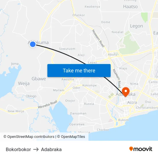 Bokorbokor to Adabraka map