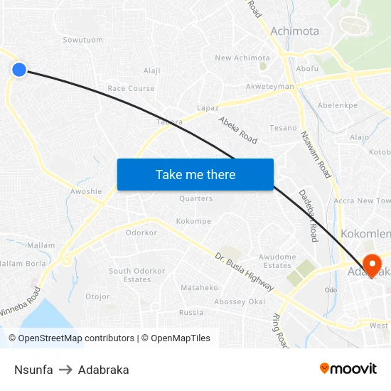 Nsunfa to Adabraka map