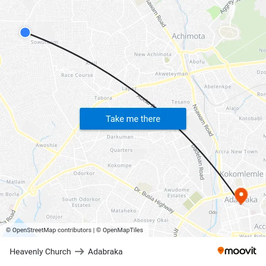 Heavenly Church to Adabraka map