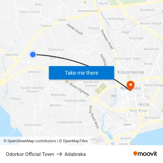Odorkor Official Town to Adabraka map