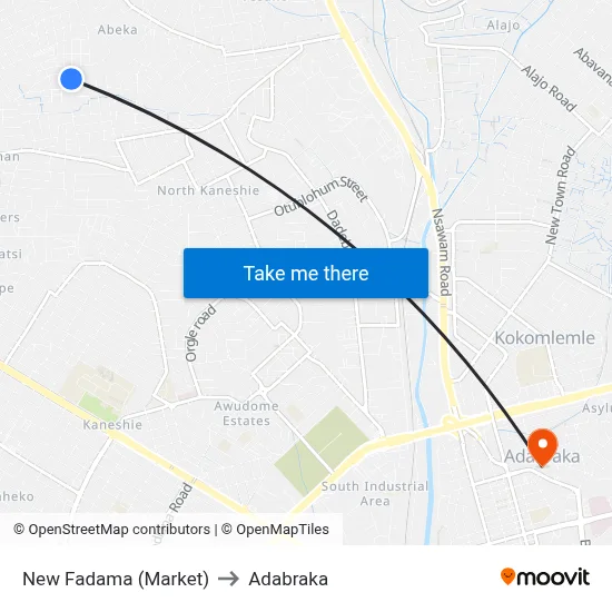 New Fadama (Market) to Adabraka map