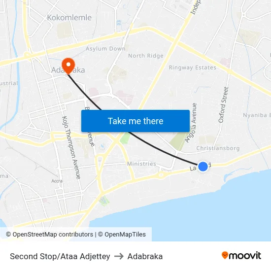 Second Stop/Ataa Adjettey to Adabraka map