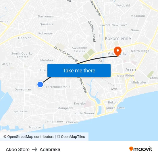 Akoo Store to Adabraka map