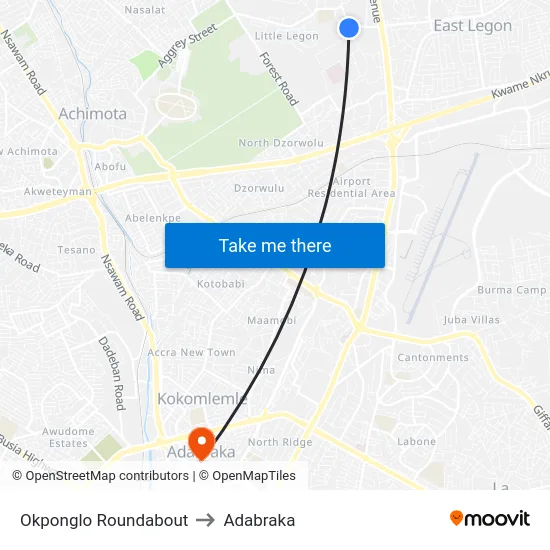 Okponglo Roundabout to Adabraka map