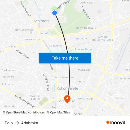 Polo to Adabraka map