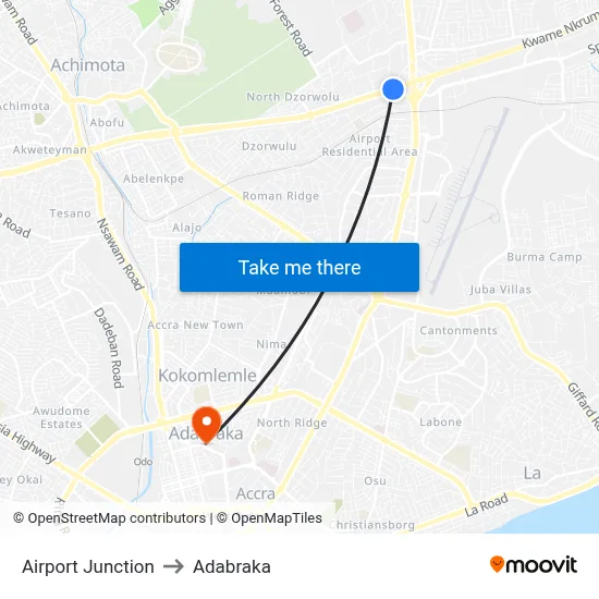 Airport Junction to Adabraka map