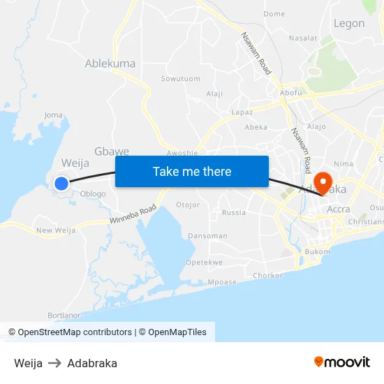 Weija to Adabraka map