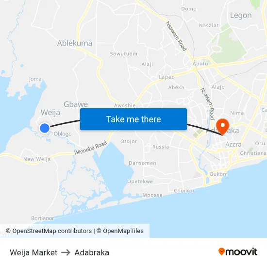 Weija Market to Adabraka map