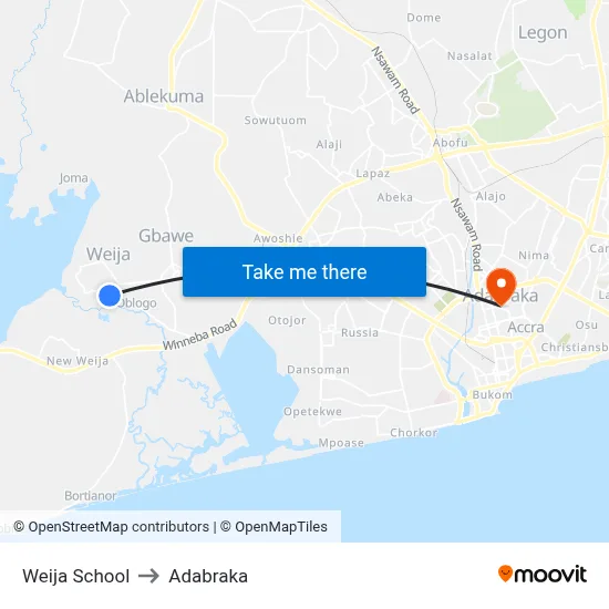 Weija School to Adabraka map
