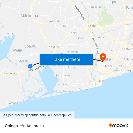 Oblogo to Adabraka map