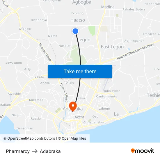 Pharmarcy to Adabraka map