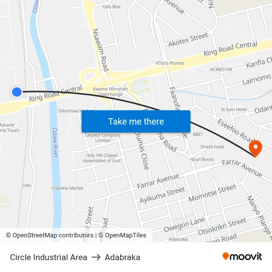Circle Industrial Area to Adabraka map