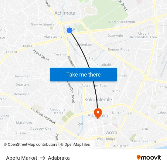 Abofu Market to Adabraka map