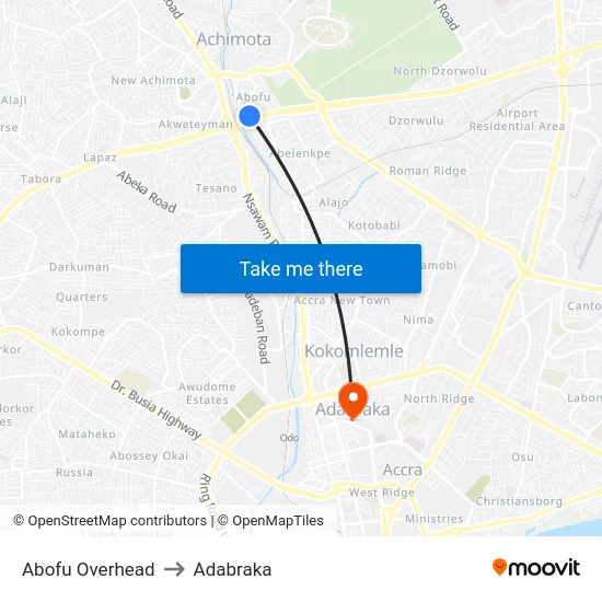 Abofu Overhead to Adabraka map