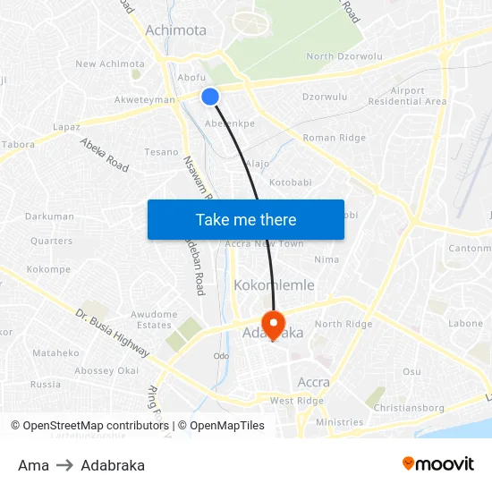 Ama to Adabraka map