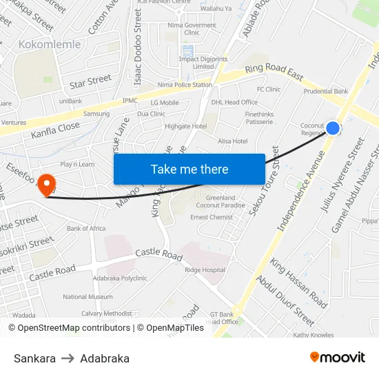 Sankara to Adabraka map