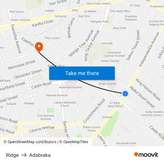 Ridge to Adabraka map