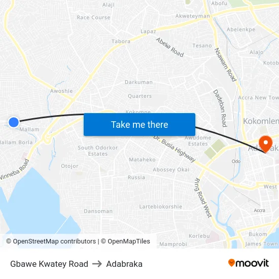 Gbawe Kwatey Road to Adabraka map