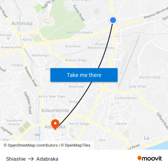 Shiashie to Adabraka map