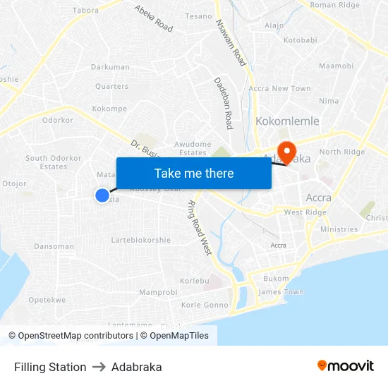 Filling Station to Adabraka map