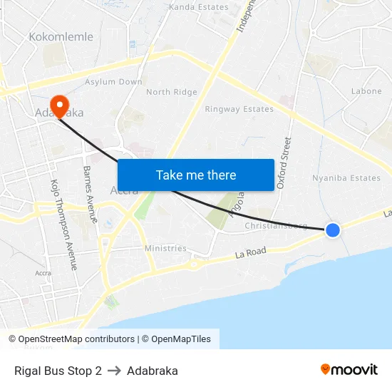 Rigal Bus Stop 2 to Adabraka map